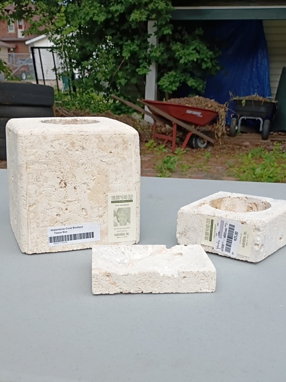 Natural Cream Travertine Bath Accessory Set - Stone Candle Holder & Tray